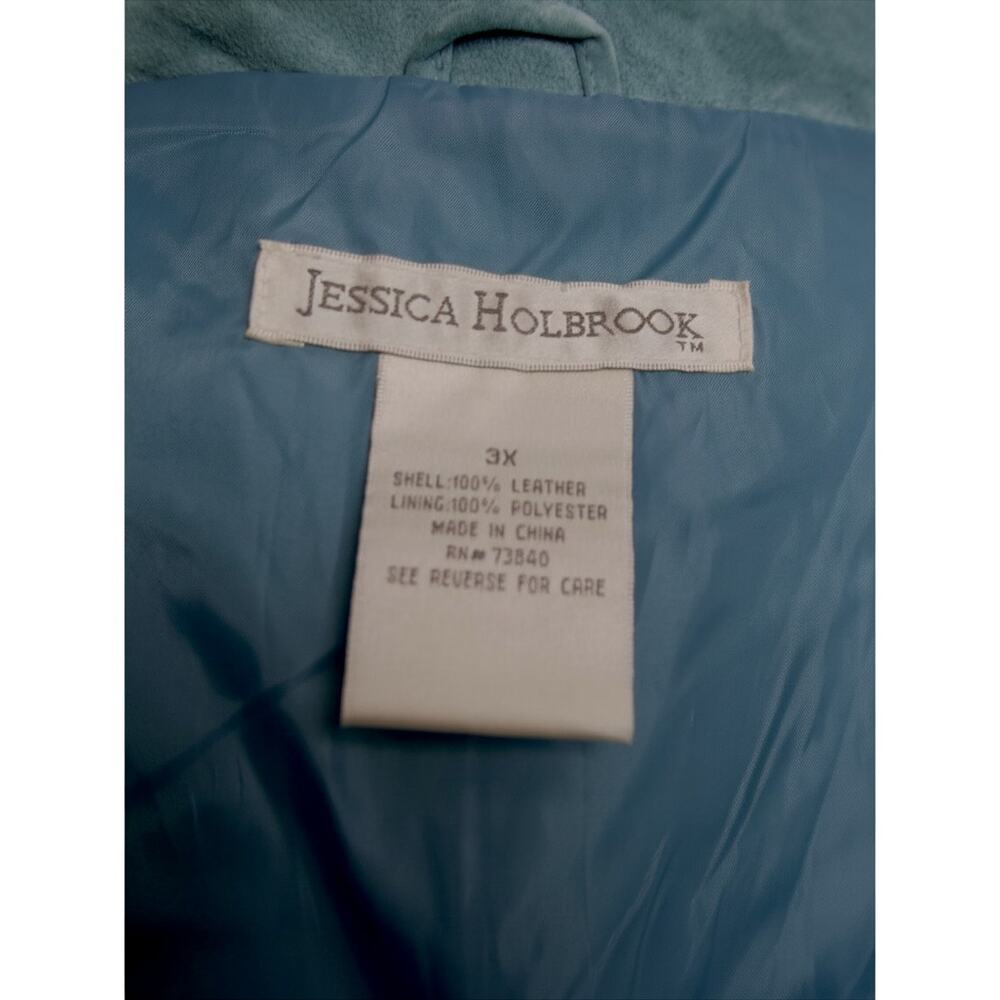 Jessica Holbrooks Mint Green Leather Suede Jacket Lined w/ Pockets Sz 3X GUC - Picture 3 of 16